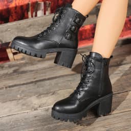 Black Women Boots With Lace Up Design Comfortable For Adjustable Fit - Thumbnail 8