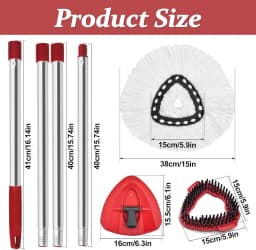 Rolarhola Spin Mop Replacement Set for O-Ceda EasyWring 1-Tank System, Includes 2 Mop Head Replacement, 1 Mop Handle (30-58in Adjustable 4-Section - Thumbnail 7