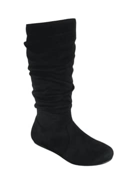 Women's Mid-Calf Faux Suede Slouch Boots Faux Fur Lined Side Zip Round Toe Flat Casual Boots - Thumbnail 1
