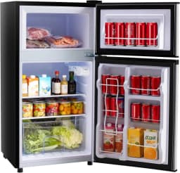 TINKLE WELL 3.2 Cu.ft Mini Fridge with Freezer, Compact Dual-Door Refrigerator for Bedroom, Dorm & Office, Black - Thumbnail 1