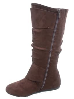 Bank-81 Women's Fashion Zipper Big Buckle Slouch Casual Flat Heel Mid Calf Round Toe Boots - Thumbnail 2