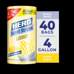 Hero Scent Stripes 4-Gallon, Lemon Scented, Small Flap Tie Trash Bags, 40 Count - Thumbnail 1