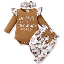 PatPat Newborn Baby Girls Cotton Clothes Long Sleeve Romper Jumpsuit Pants Outfit Set, 3-6 Months - Thumbnail 1