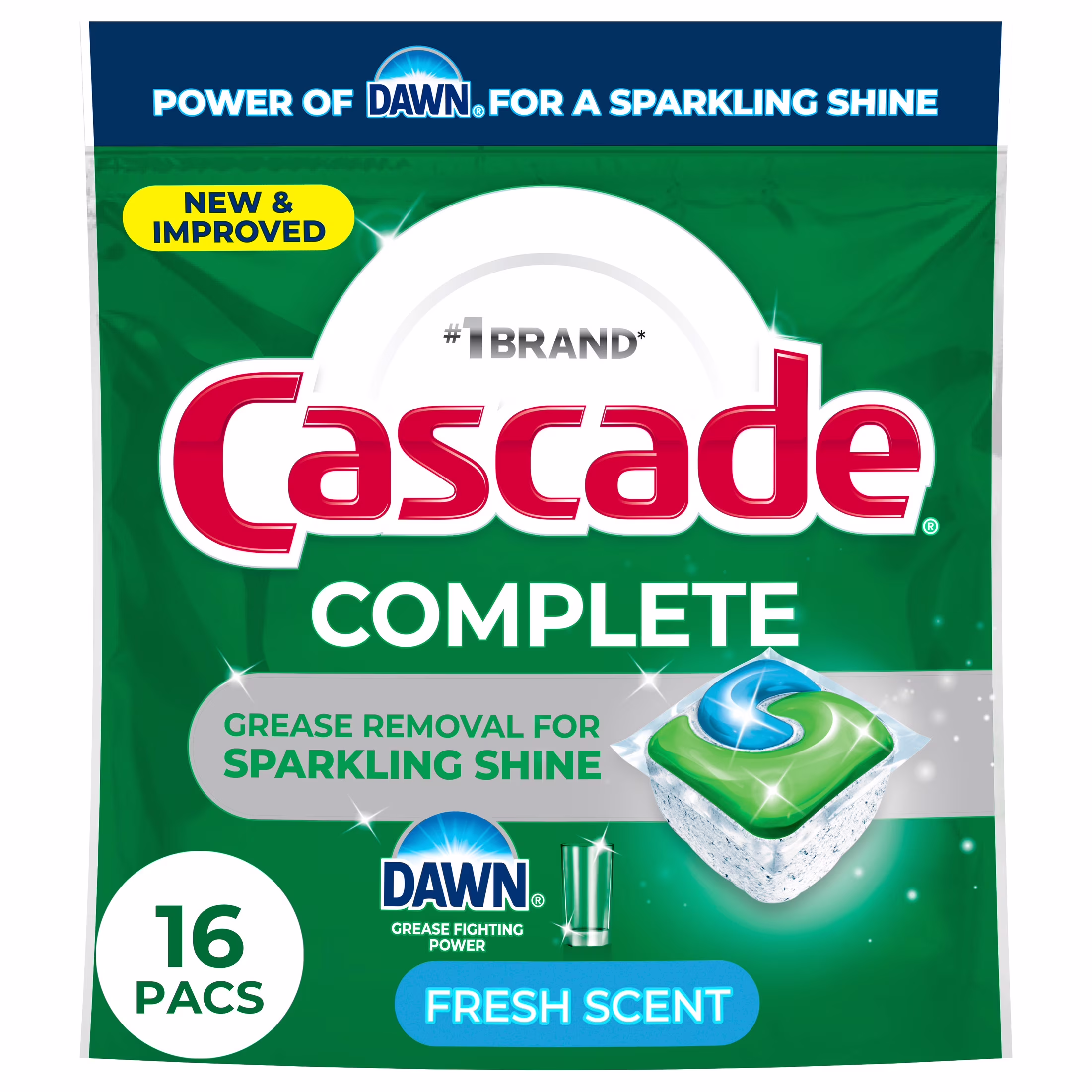 Cascade Complete Action Pacs, Dishwasher Detergent, Fresh, 16 Count - Thumbnail 1