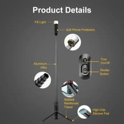 Selfie Stick Tripod for iPhone with Light, 360 Rotation 30" Phone Camera Tripod Stand with Remote for Content Creator Vlog Live Stream Video Recording - Thumbnail 4