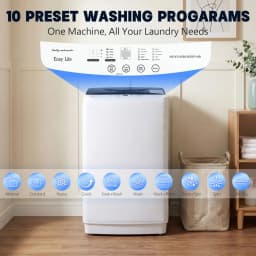 edx Compact Washer, 7.7 LBS Fully Automatic Washing Machine with 10 Wash Cycles, Mini Washer for Homes, Apartments & Dorm Rooms, White - Thumbnail 3