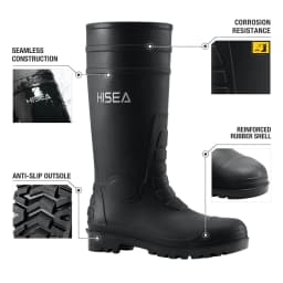 HISEA Men's Rain Boots with Steel Shank, Waterproof Rubber Protective Footwear, Seamless PVC Rainboots Non-Steel Toe Outdoor Work Boots, Durable Garden Fishing Tall Kneed Boot, Size 10 Black - Thumbnail 4