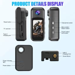 B-Qtech Mini Body Camera 128GB, 1080P Action Cam with 1.5" Touch Screen & Charging Case, Wearable Video Recorder - Thumbnail 3