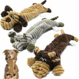 Pack of 3 Squeaky Dog Toys Indestructible for Large Dogs, Tough Soft Dog Toys Bundle for 8 Weeks Puppy and Small Dogs, Durable Dog Toys, No Stuffing - Thumbnail 1