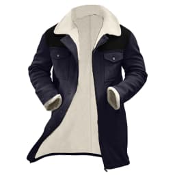 VSSSJ Men's Sherpa Lined Faux Leather Jacket Vintage Suede Button Pocket Reversed Collar Warm Thick Winter Jacket Mens Outdoor Jacket Coat Navy M - Thumbnail 6