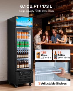 VEVOR Commercial Merchandiser Refrigerator, 6.1 Cu.Ft / 173 L Glass Door Display Refrigerator, Upright Beverage Cooler with Customizable Lightbox,3 - Thumbnail 6