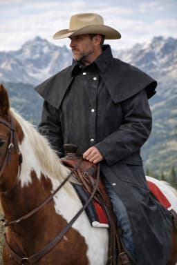 L Mens Oilskin Western Australian Waterproof Duster Coat Jacket 23101BK - Thumbnail 3