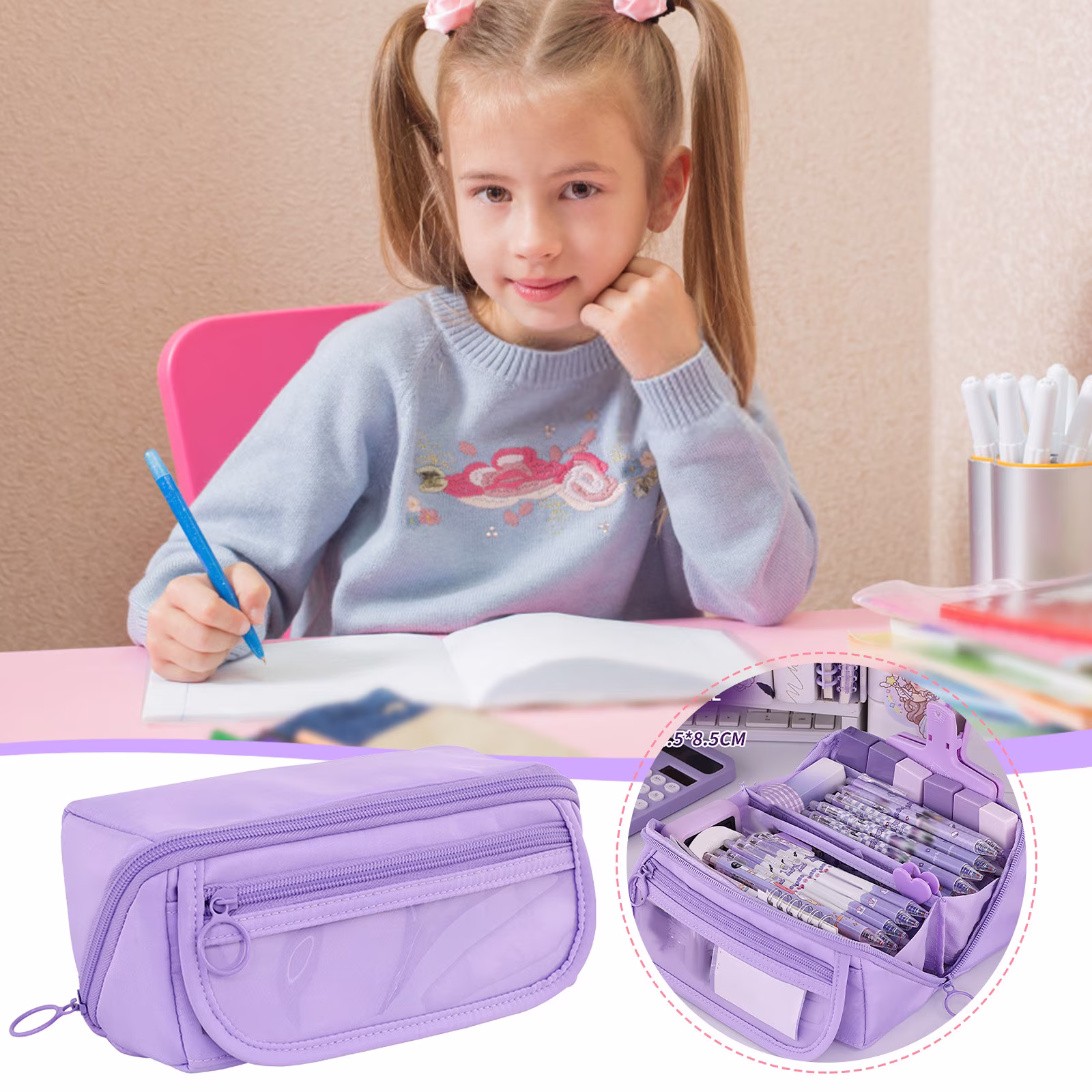 Pencil Case Large Capacity Pencil Pouch for Organisation Zipper Pencil Bag - Thumbnail 8