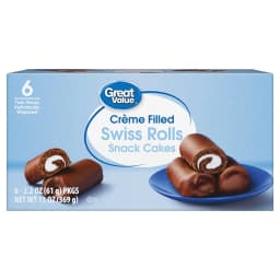 Great Value Creme Filled Swiss Rolls Snack Cakes, 13 oz, 6 Count - Thumbnail 1