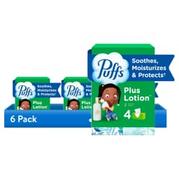 (6 pack) Puffs Plus Lotion Facial Tissues, 4 Family Boxes, 124 tissues per box - Thumbnail 1