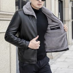 Maoxin Men's Leather Jacket Men's Fashion Vintage Thicke Motorcycle Solid Color Zipper Pocket Leather Long Sleeved Hooded Jacket Leather Jacket Men Plus Size Black S - Thumbnail 5