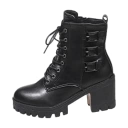 Black Women Boots With Lace Up Design Comfortable For Adjustable Fit - Thumbnail 1