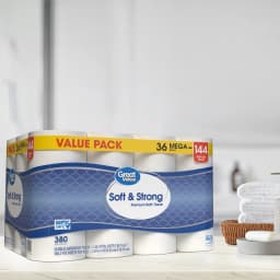 Great Value Soft & Strong Premium Toilet Paper, 36 Mega Rolls, 380 Sheets per Roll - Thumbnail 3