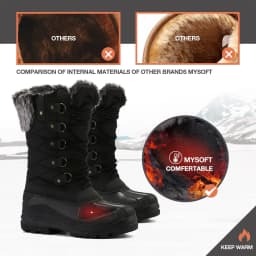 Pennysue Women's Mid-Calf Snow Boots Black Grid Warm Faux Fur Lined Winter Boots Insulated 6M - Thumbnail 5