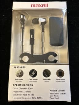 Maxell Mega Trio Black Earbuds With Mic Tangle Free Cord Winder & Carrying Pouch - Thumbnail 2