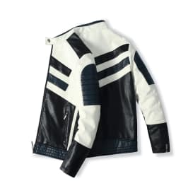Men's Motorcycle Leather Jacket Spring & Fall New Style Stand Collar Coat Winter Warm Riding Gear Trendy Outerwear - Thumbnail 4