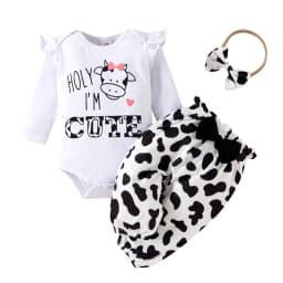 PatPat Newborn Baby Girl Clothes Long Sleeve Romper Bodysuit and Pants Outfit Set, 0-3 Months - Thumbnail 1