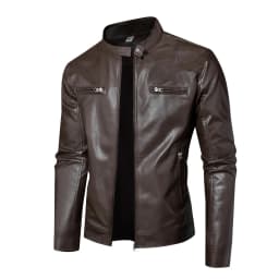 Men's PU Leather Jacket Light Business Jacket Zipper Cardigan Fake Pocket Decoration - Thumbnail 8
