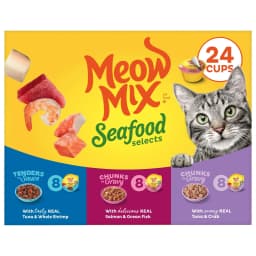 Meow Mix Seafood Selections Variety Pack, Wet Cat Food, 2.75 oz Cup (24 Pack) - Thumbnail 1