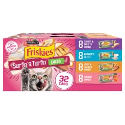 Purina Friskies Pate Variety Pack, Surfin' and Turfin' Favorites, Wet Cat Food, 5.5 oz Can, 32 Pack - Thumbnail 1