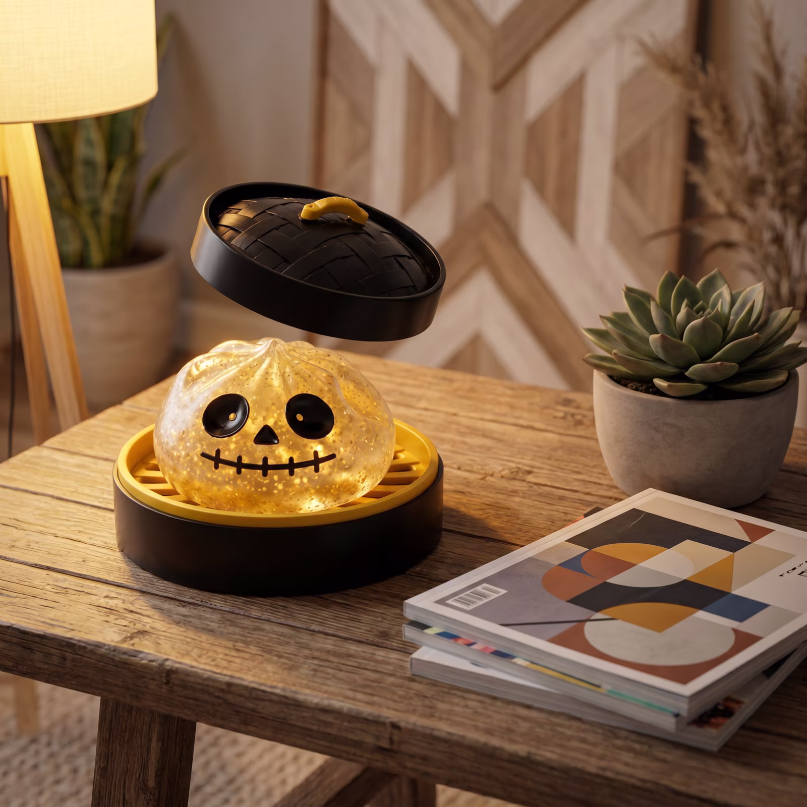 Halloween Squishy Toy, Black Yellow Glow in Dark Pumpkin Stress Ball, Sensory Fidget Toy with Sparkle, Spooky Skull Face Design, Squeeze Toy - Thumbnail 3