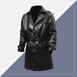 Qulqfy Fall Jackets for Men Motorcycle Leather Long Sleeve Biker Black Fashion Belted Vintage Button Down Trench Coats Mens Coats XL - Thumbnail 7