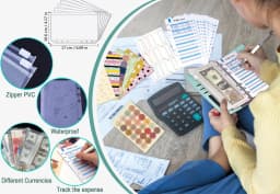 Money Saving Binder with Cash Envelopes, Including Zipper PVC Pockets, Cash Envelopes, Stickers and Pen, Blue - Thumbnail 3