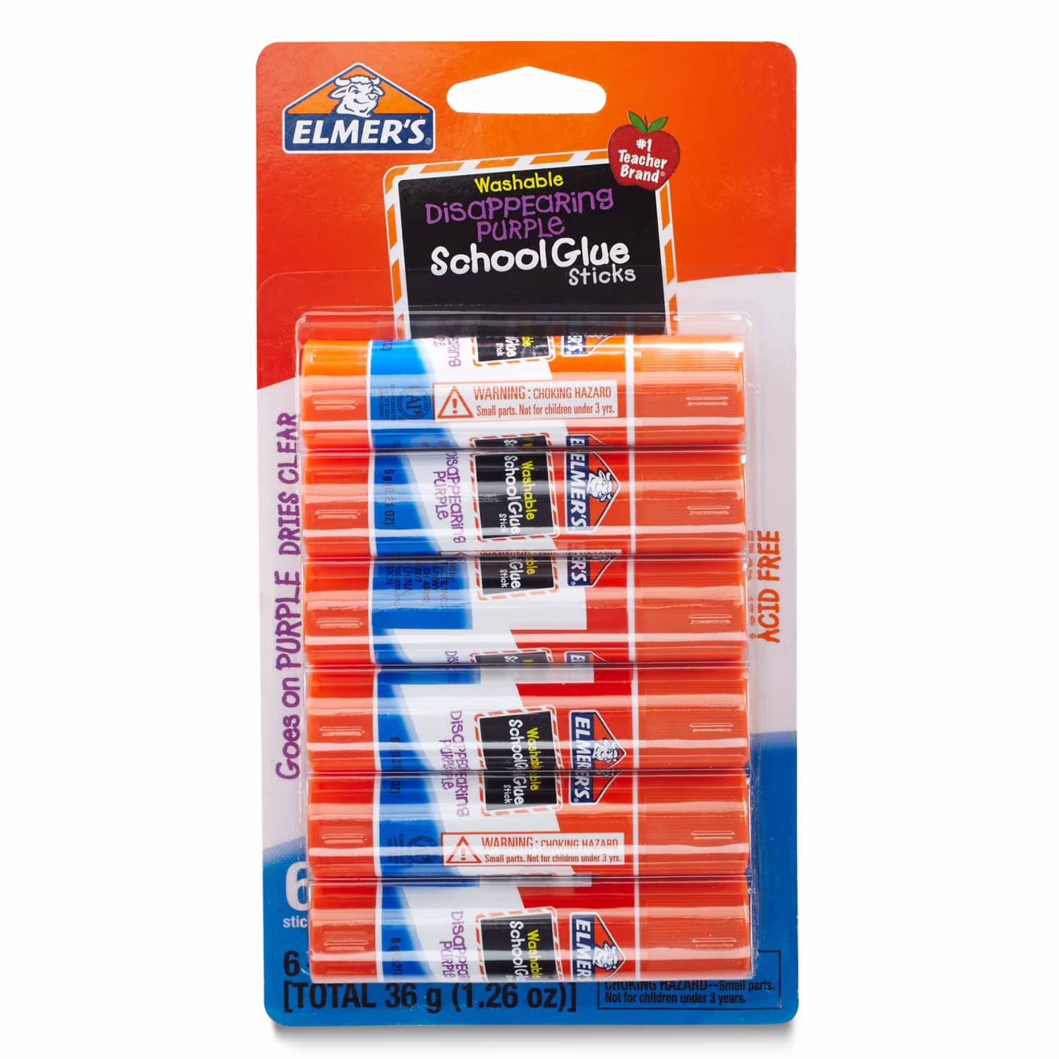 Elmer's Disappearing Purple School Glue Sticks, Washable, 0.21 Ounce Glue Sticks, 6 Count - Thumbnail 1