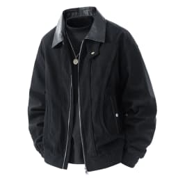 FNFYFH Men Barn Jackets with Faux Leather Collar Big and Tall Bomber Jacket Lightweigh Zip Up Stylish Fall Coat Biker Coats - Thumbnail 1
