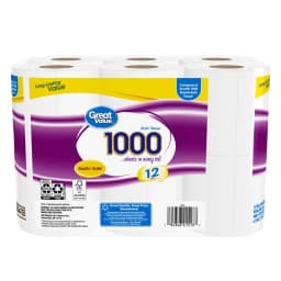 Great Value Toilet Paper, 1000 Sheets per Roll, 12 Rolls - Thumbnail 5