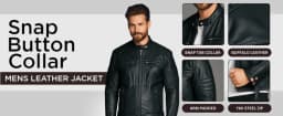 Chaqueta de Cuero para Motocicleta de Hombre, Desgastada, con Cierre, Chaquetas de Protección para Motocicleta, Negro Natural - Thumbnail 4
