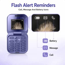 Mini Flip Basic Cell Phone, 2G GSM Unlocked Dual SIM, Large Buttons, 1.77 in Display, FM Radio, Purple - Thumbnail 6