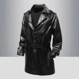 Qulqfy Fall Jackets for Men Motorcycle Leather Long Sleeve Biker Black Fashion Belted Vintage Button Down Trench Coats Mens Coats XL - Thumbnail 4