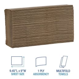Boardwalk Multifold Commercial Paper Towels, Natural, 250 Towels/Pack, 16 Packs/Carton, 9 x 9.45 inches - Thumbnail 3