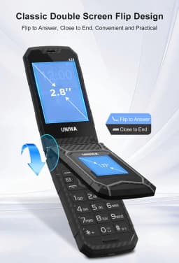 UNIWA X29 Rugged Flip GSM Cellphone 2.8" +1.77" Dual Screen Mobile Phone Big Push-Button Telephone for Elderly (Green) - Thumbnail 5