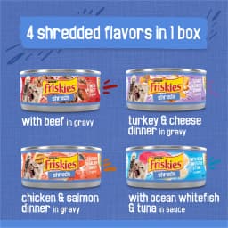 Purina Friskies Shreds Variety Pack, Wet Cat Food, 5.5 oz Cans, 32 Pack - Thumbnail 4
