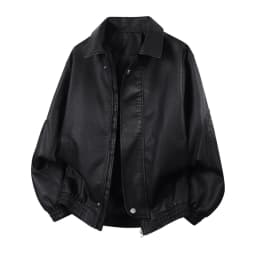 Men's Faux Leather Moto Biker Jacket Classic Textured Bomber Coat Vintage Loose Fit Zip Up Windproof Jackets with Sleeve Zipper Pockets, Black, XXL - Thumbnail 2