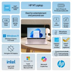 HP Stream 14 inch Win 11 Laptop Intel Processor N150 4GB 128GB eMMC Pink (12-mo. Microsoft 365 included) - Thumbnail 2
