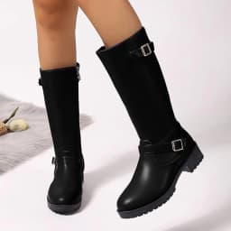 UngA Womans Boots Wide Lace up Chunky Low Heel Booties Comfortable Round Toe Retro Cute Fall Winter Boots for Women Mid Calf Black,Size 6.5 - Thumbnail 2