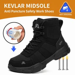XQJ Men's Steel Toe Work Boots, Comfortable Lightweight Industrial Construction Shoes, Durable High Top Safety Boots - Black - Size 5 - Thumbnail 3
