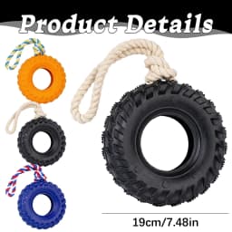 Natural Rubber Dog Tire Chew Toy, Treat Dispensing Dental Teething Toy, Interactive Tug of War Enrichment Toy for Dogs Boredom Relief - Thumbnail 3
