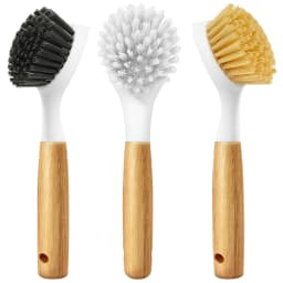 propuri Dish Brush Set with Bamboo Handle, Kitchen Scrub Brush,3 Pack Yellow White Black - Thumbnail 1
