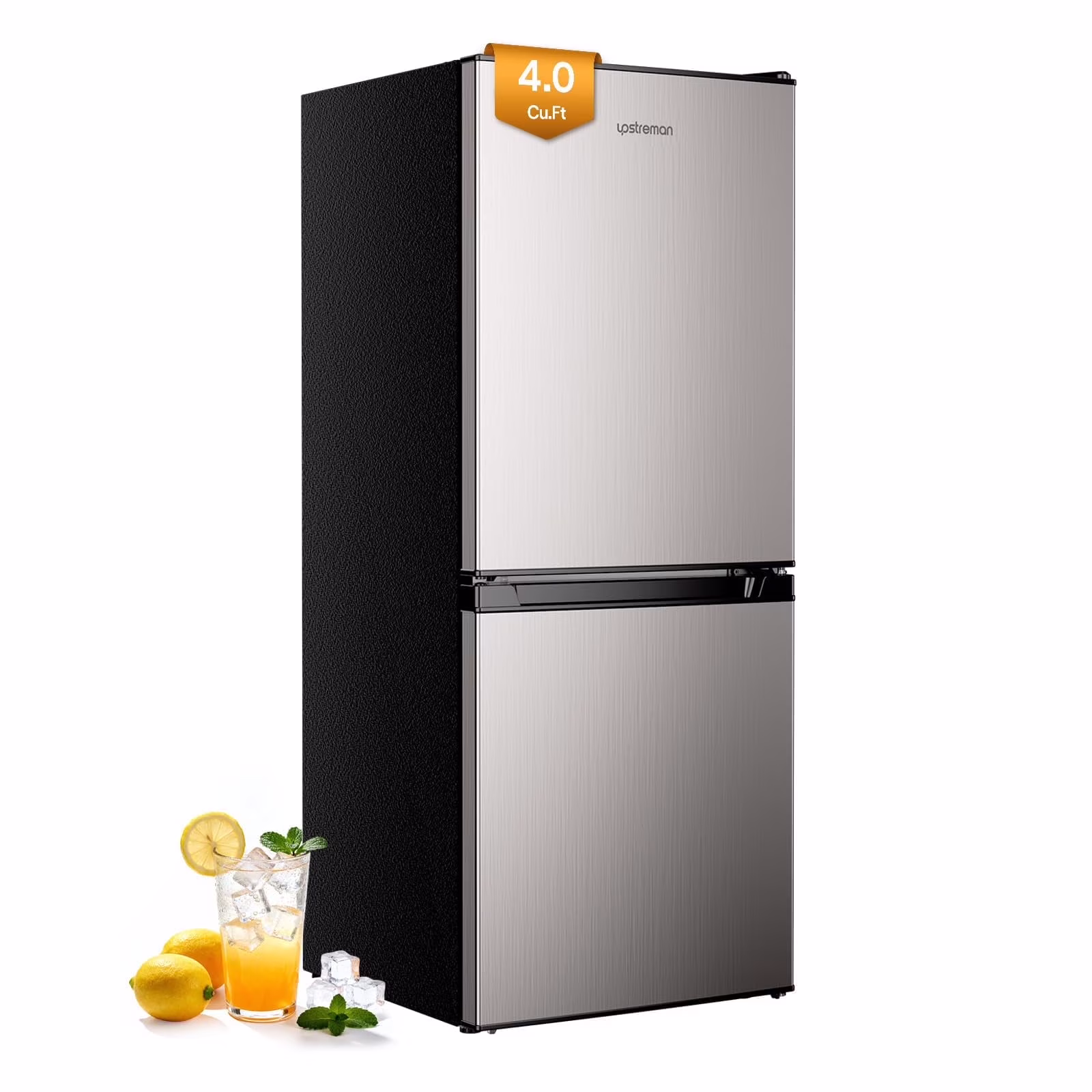 Upstreman 4.0 Cu.ft Mini Fridge with Freezer, 2 Door Compact Fridge Samll Bottom Freezer Refrigerators with 5 Settings Temperature, BM40 Stainless - Thumbnail 11