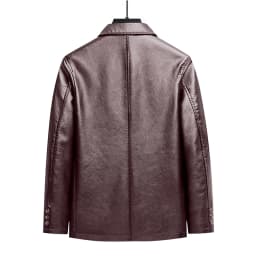 Zivyakyro Business Mens Jackets Long Sleeve Fall Winter Faux Leather Vintage Jackets Regular Solid Button down Brown L - Thumbnail 6