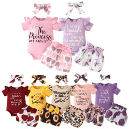 Emy Dola 0-18M Baby Girl Clothes Infant Summer Outfits Newborn Ruffle Short Sleeve Romper and Floral Shorts with Headband - Thumbnail 1
